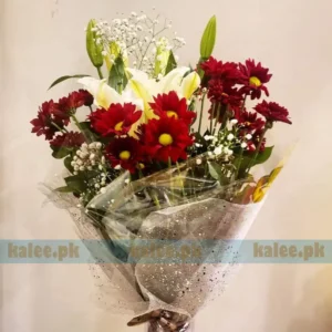 Maroon Daisy & Lilly Bouquet With Baby Breath