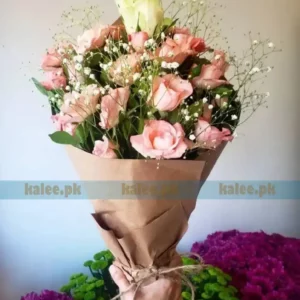 Baby Breath With Pink & Creamy White Flowers Bouquet