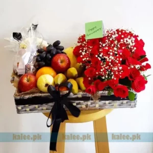 Fruit Basket With Red Rose & Baby Breath