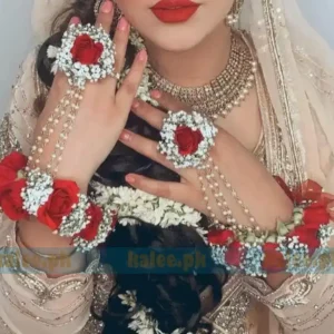 Imported Red Rose Bridal Kangan & Rings With Baby Breath