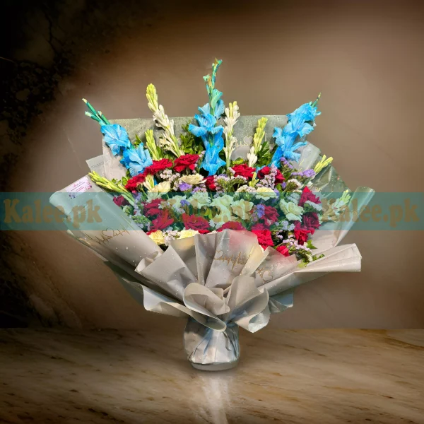 A bouquet featuring a delightful mix of colorful flowers.