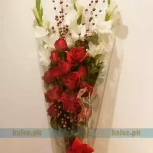 Bouquet of Red Roses, White Glade, and Baby's Breath