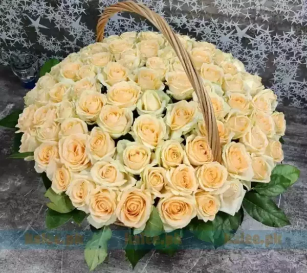 75 Imported White Rose Flowers Basket