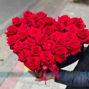 Heart Shape Red Rose Flowers Box
