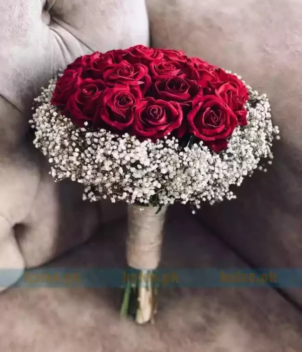 Red Rose Flowers With Baby Bud Bridal Bouquet