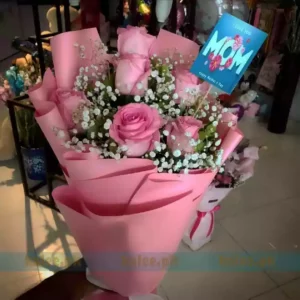 Imported Pink Rose Flowers Bouquet With Baby Bud