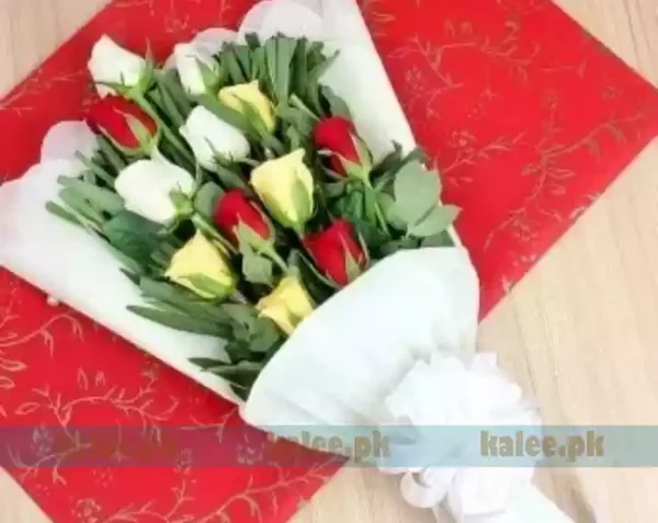 White Pink & Red Rose Flowers Bouquet
