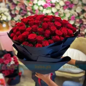 50 Imported Red Rose Flowers Bouque...