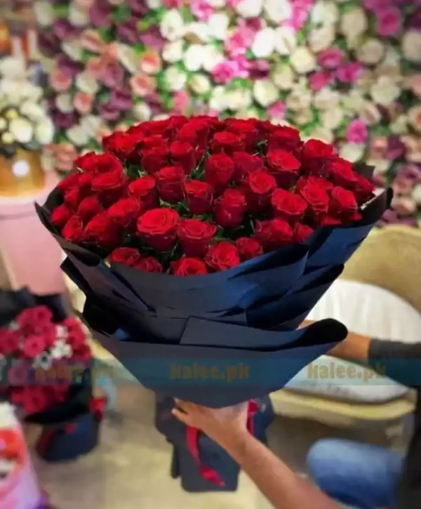 50 Imported Red Rose Flowers Bouquet