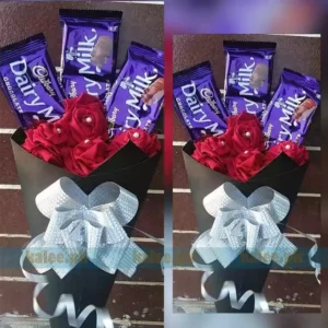 Red Rose Flowers With Chocolates Bouquet
