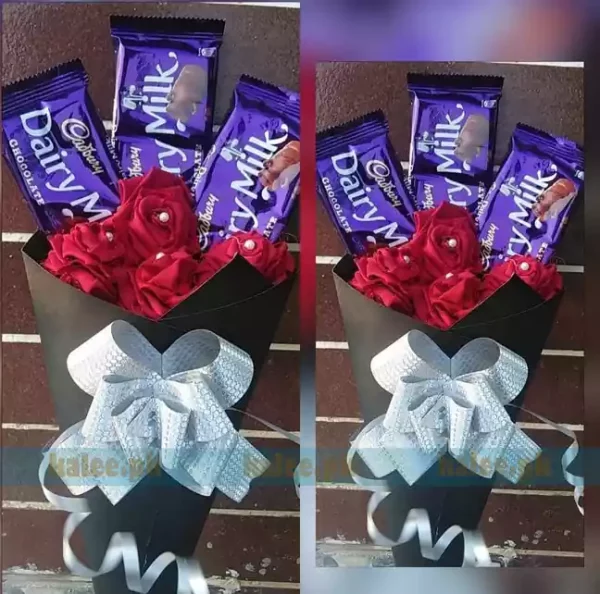 Red Rose Flowers With Chocolates Bouquet