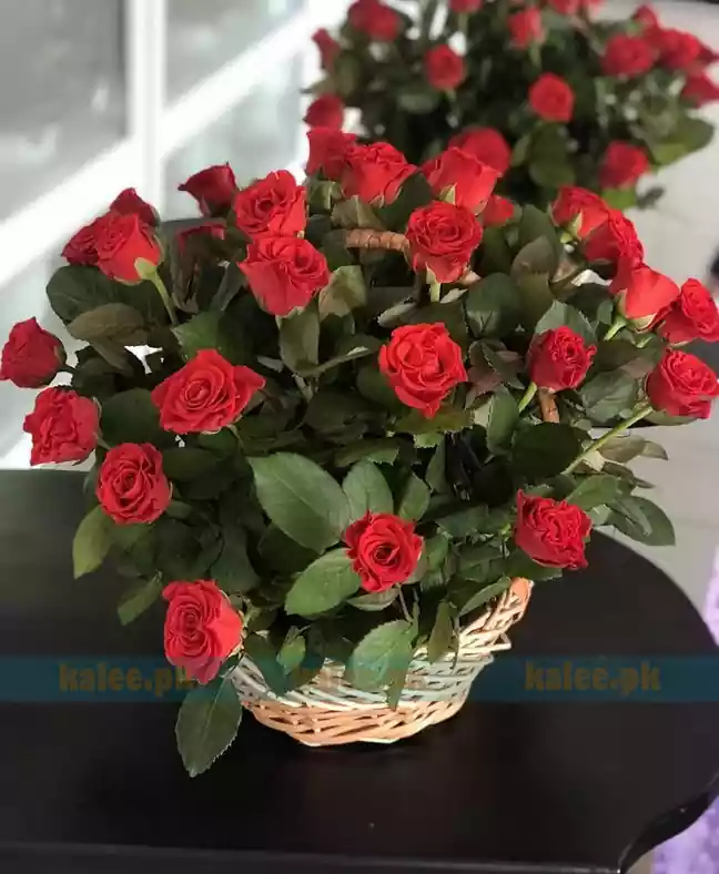 Red Rose Flowers Basket