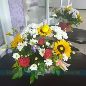 Imported Red Rose & Lilly with Daisy & Sunflower Basket