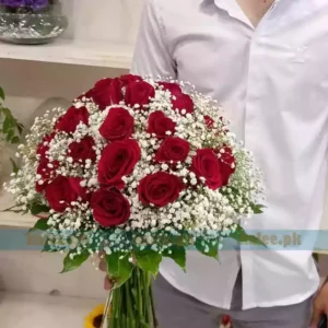 Imported Red Rose Flowers With Baby Bud Bouquet