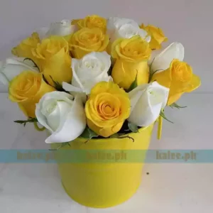 Imported White & Yellow Rose Flowers Box