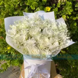 Imported White Rose & Daisy Flowers Box With White Glade & Baby Bud