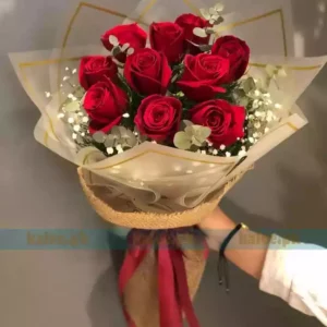 Imported Red Rose Flowers Bouquet With Baby Breath