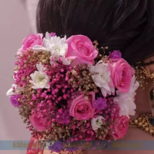 White Daisy & Pink Rose Flowers Hair Jura With Baby Breath