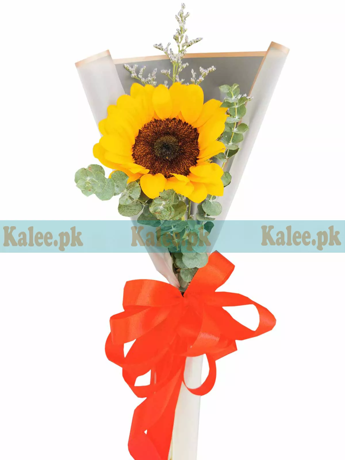 A single sunflower presented in chic and stylish wrapping.