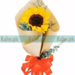 A single sunflower presented in luxurious wrapping.
