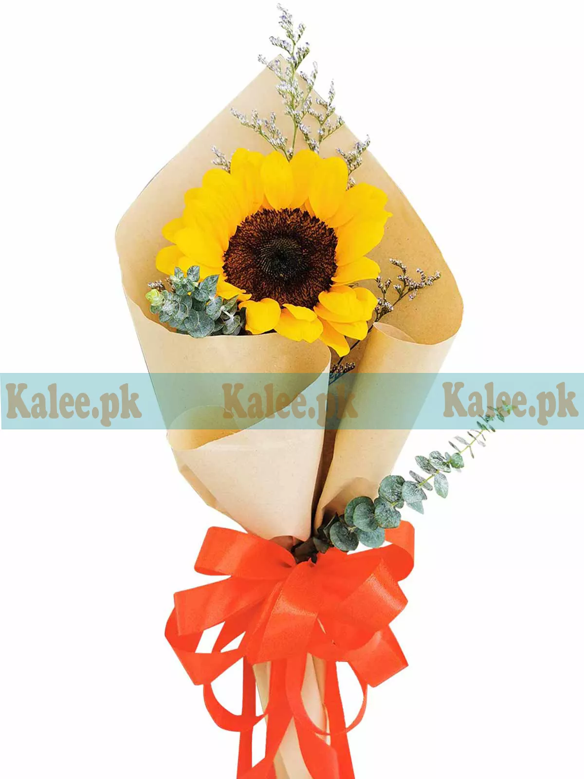 A single sunflower presented in luxurious wrapping.