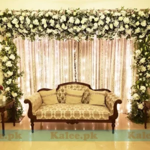 Wedding stage adorned with classy white daisy flowers decoration