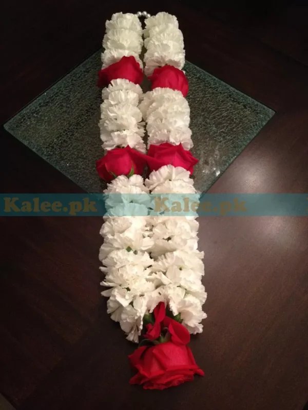 Red rose and white daisy flower garland haar/mala
