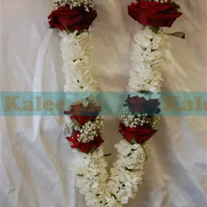 White Daisy & Red Rose Garland Haar/Mala With Baby Breath