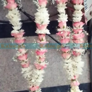 Star jasmine and baby breath with pink rose couple's garland haar/mala