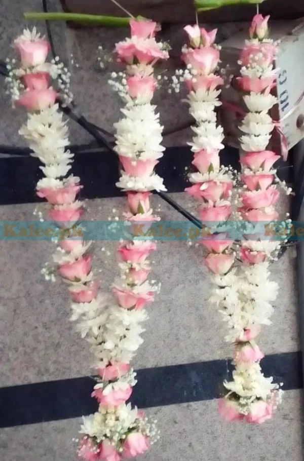 Star jasmine and baby breath with pink rose couple's garland haar/mala