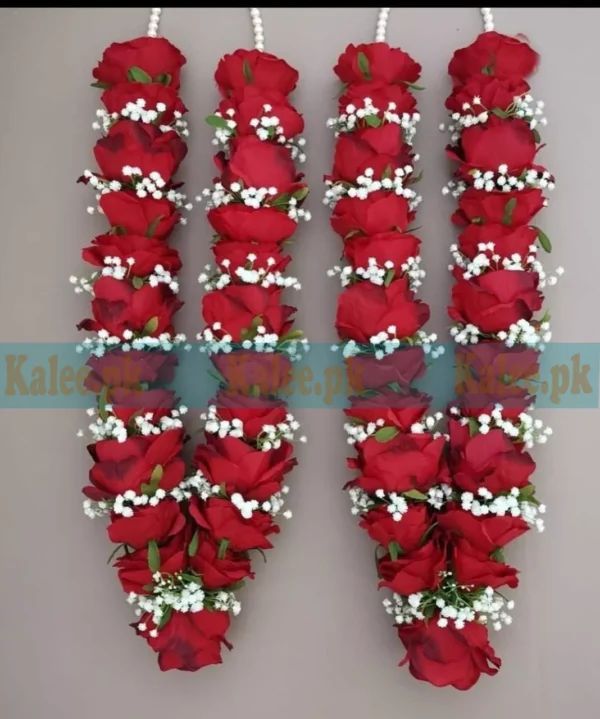 Red rose and baby's breath garland haar mala