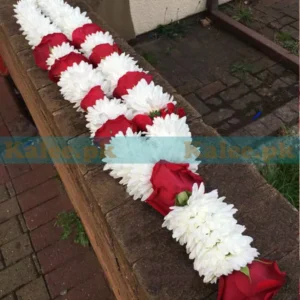 White daisy and red rose flower garland haar/mala