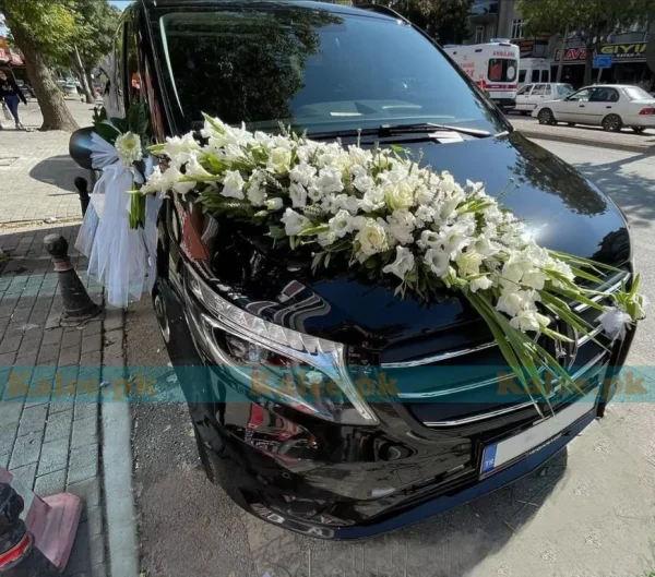 Wedding Car Decorated with White Glades Flowers