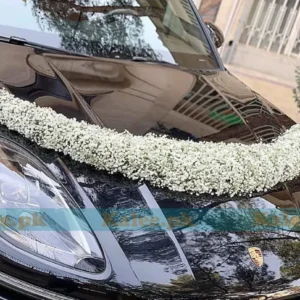 Wedding Car Adorned with Baby's Breath Flowers