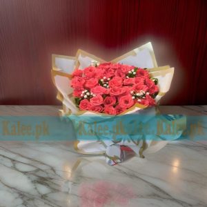 A beautiful Red Roses Bouquet, elegantly paired with delicate baby's breath for a timeless and romantic floral arrangement.