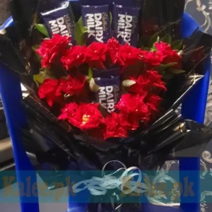 Bouquet Featuring Dairy Milk Chocolates and English Red Roses