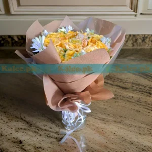 Bouquet of Yellow English Roses and Tuberose Flowers