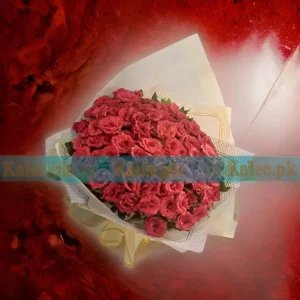 Fancy Wrapped Bouquet with English Red Roses & Statice Flowers