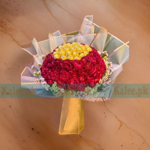 Ferrero Rocher Chocolates Bouquet with Red Roses & Statice Flowers