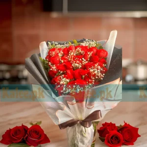 Affection & Romance Red Rose & Baby's Breath Flowers Attractive Bouquet
