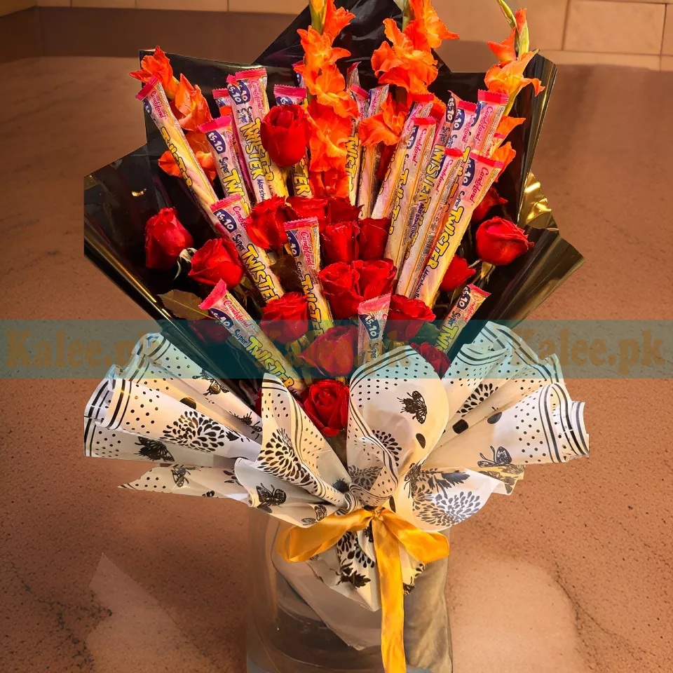 Red Glades & Red Rose Flowers Sweet Jelly Bouquet