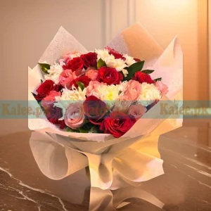 Red & Pink Roses with Daisy Flowers Bouquet