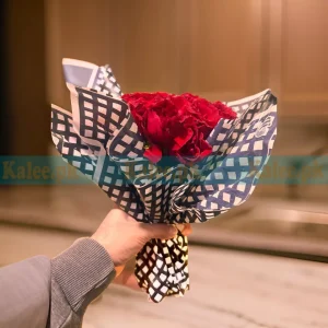 Crimson Grace Simple Red Rose Flowers Bouquet With Decent Wrapping