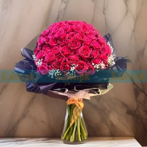 Blooming Grandeur 100 Red Roses & Baby's Breath Flowers Bouquet