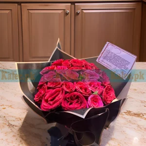 Stylish Black Wrapped Red Rose Flowers Bouquet