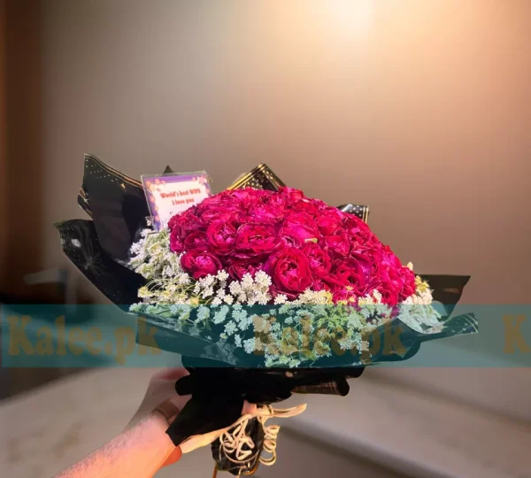 A breathtaking 100 Red Roses Bouquet wrapped in elegant lacy lace for a luxurious floral gift.