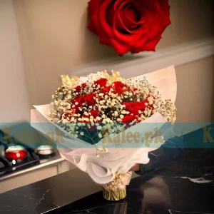 Baby's Breath Flowers Magnificent Bouquet with Red Roses
