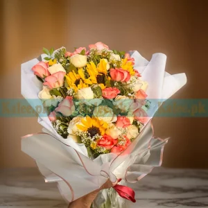 Blossom Medley Vibrant Mixed Flowers Fancy Wrapped Bouquet