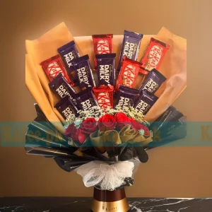 Elegance Combined Chocolates Bouquet with Lacy Lace & Red Roses