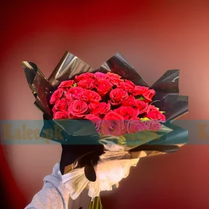 Shiny Red Rose Flowers Bouquet